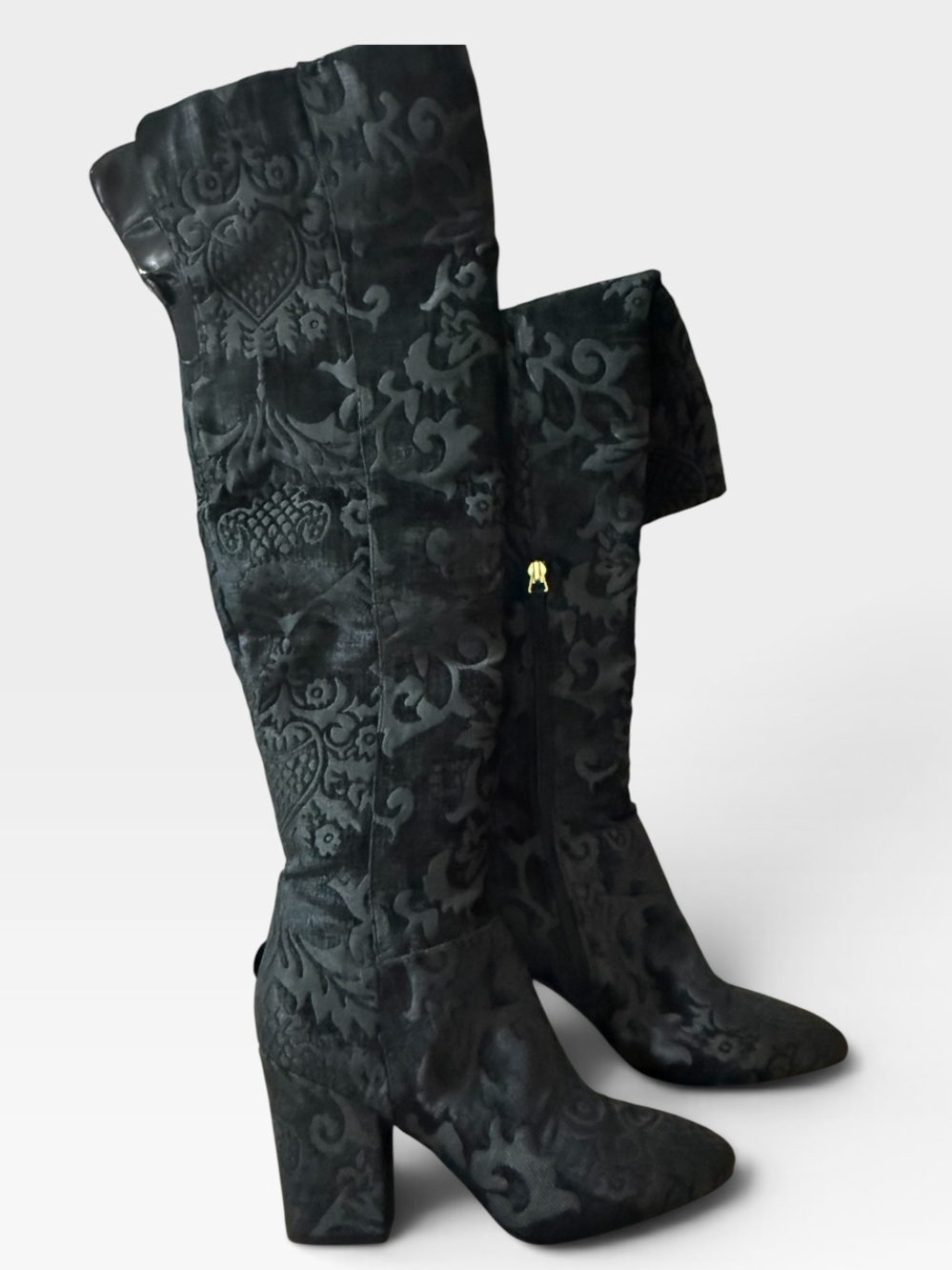 Nine West Black Embossed Over-the-Knee Block Heel Boots
